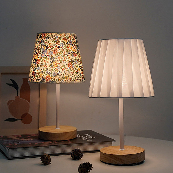 Modern Minimalist Trapezoidal Solid Wood Fabric LED Table Lamp for Bedroom, Contemporary Nightstand Light, Stylish Home Decor, Warm White Lighting, Eco-Friendly Design, Adjustable Brightness, Bedroom Lighting, Scandinavian Style Lamp, Chic Bedroom Accesso