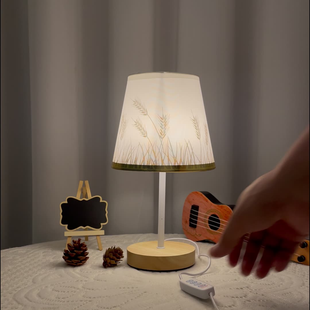 Modern Minimalist Trapezoidal Solid Wood Fabric LED Table Lamp for Bedroom, Contemporary Nightstand Light, Stylish Home Decor, Warm White Lighting, Eco-Friendly Design, Adjustable Brightness, Bedroom Lighting, Scandinavian Style Lamp, Chic Bedroom Accesso