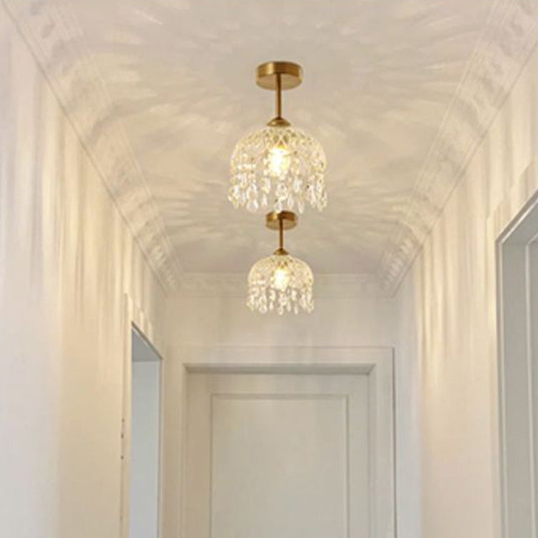 Modern Minimalist Flower Glass Crystal Semi-Flush Mount Ceiling Light for Hallway