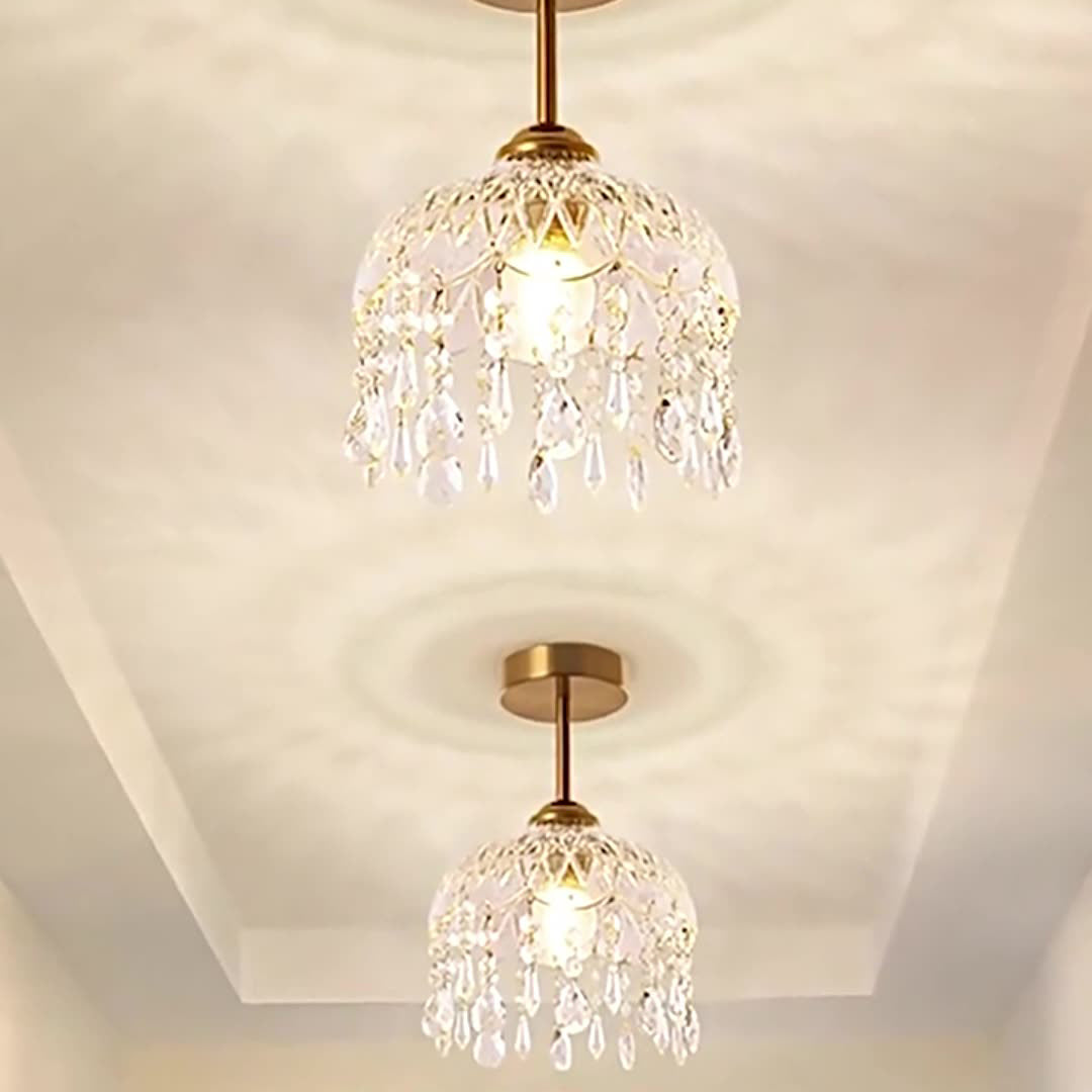Modern Minimalist Flower Glass Crystal Semi-Flush Mount Ceiling Light for Hallway