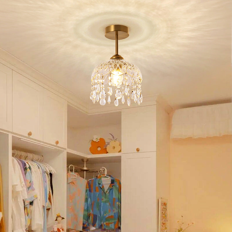Modern Minimalist Flower Glass Crystal Semi-Flush Mount Ceiling Light for Hallway