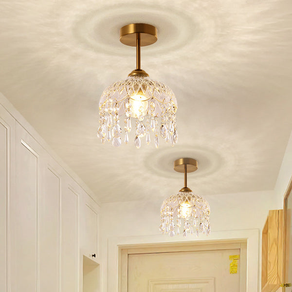 Modern Minimalist Flower Glass Crystal Semi-Flush Mount Ceiling Light for Hallway