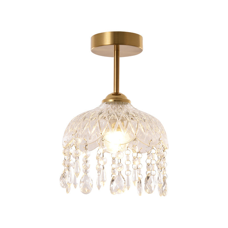 Modern Minimalist Flower Glass Crystal Semi-Flush Mount Ceiling Light for Hallway