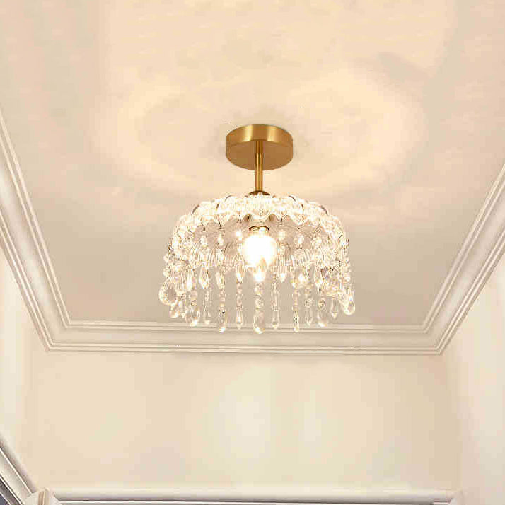 Modern Minimalist Flower Glass Crystal Semi-Flush Mount Ceiling Light for Hallway
