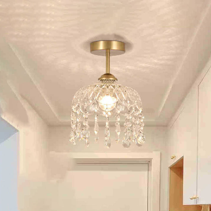 Modern Minimalist Flower Glass Crystal Semi-Flush Mount Ceiling Light for Hallway