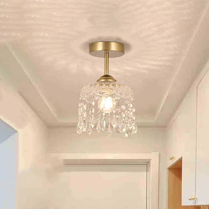 Modern Minimalist Flower Glass Crystal Semi-Flush Mount Ceiling Light for Hallway