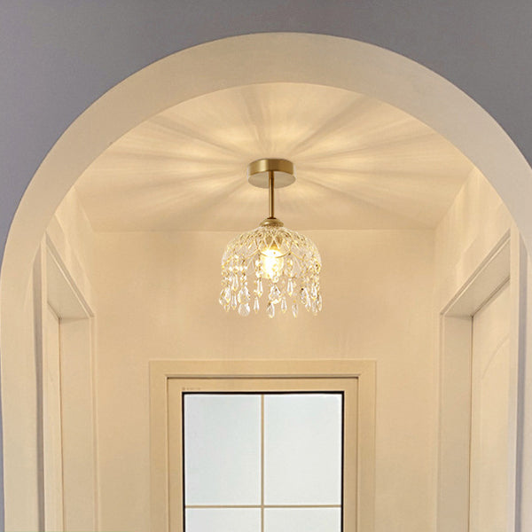 Modern Minimalist Flower Glass Crystal Semi-Flush Mount Ceiling Light for Hallway