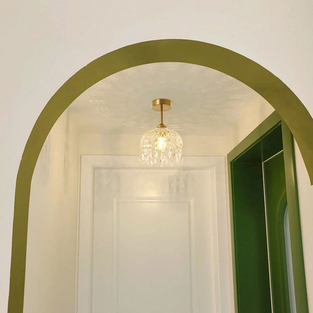 Modern Minimalist Flower Glass Crystal Semi-Flush Mount Ceiling Light for Hallway
