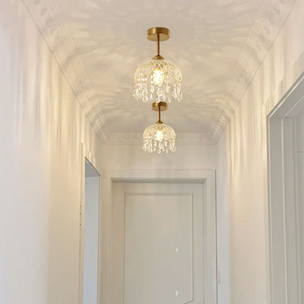 Modern Minimalist Flower Glass Crystal Semi-Flush Mount Ceiling Light for Hallway