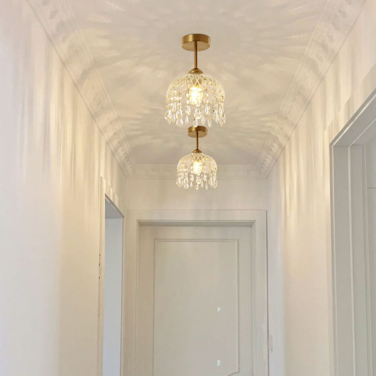 Modern Minimalist Flower Glass Crystal Semi-Flush Mount Ceiling Light for Hallway