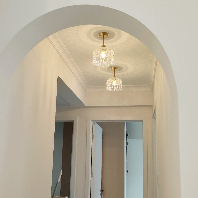 Modern Minimalist Flower Glass Crystal Semi-Flush Mount Ceiling Light for Hallway