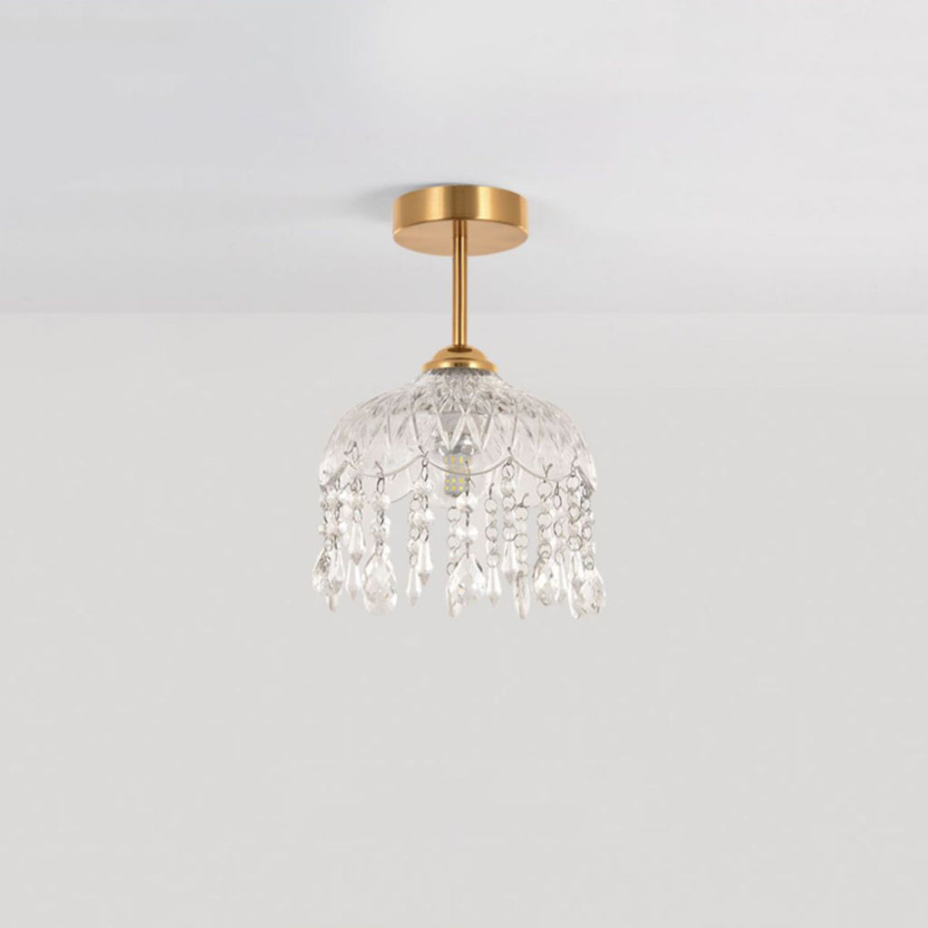 Modern Minimalist Flower Glass Crystal Semi-Flush Mount Ceiling Light for Hallway