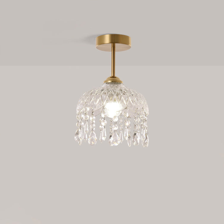 Modern Minimalist Flower Glass Crystal Semi-Flush Mount Ceiling Light for Hallway