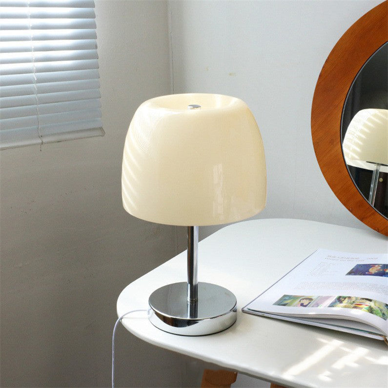 Modern Minimalist Mushroom LED Table Lamp - Cylinder Glass & Iron Design for Bedroom