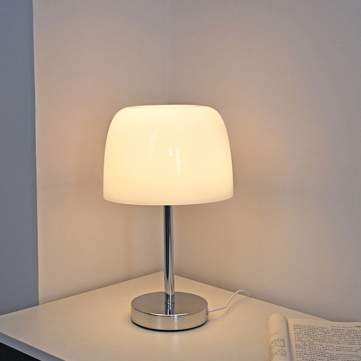 Modern Minimalist Mushroom Cylinder Glass Iron LED Table Lamp for Bedroom – Stylish Bedside Lighting, Contemporary Home Decor, Adjustable Soft Warm Glow, Energy-Efficient Desk Lamp, Unique Nightstand Accent, Elegant Bedroom Lighting, Trendy Minimalist Des