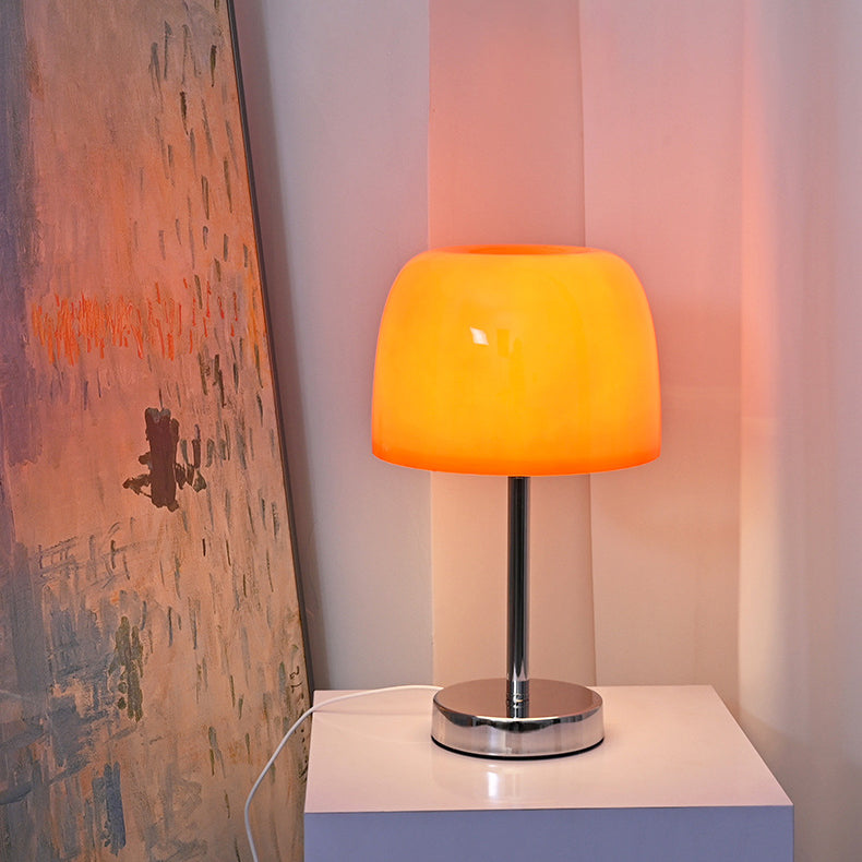 Modern Minimalist Mushroom Cylinder Glass Iron LED Table Lamp for Bedroom – Stylish Bedside Lighting, Contemporary Home Decor, Adjustable Soft Warm Glow, Energy-Efficient Desk Lamp, Unique Nightstand Accent, Elegant Bedroom Lighting, Trendy Minimalist Des