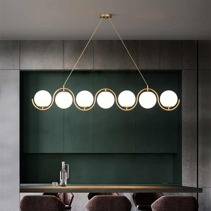 Modern Minimalist Round Ball Wave Chandelier - 3/7 Light Iron & Glass Island Light for Dining Room