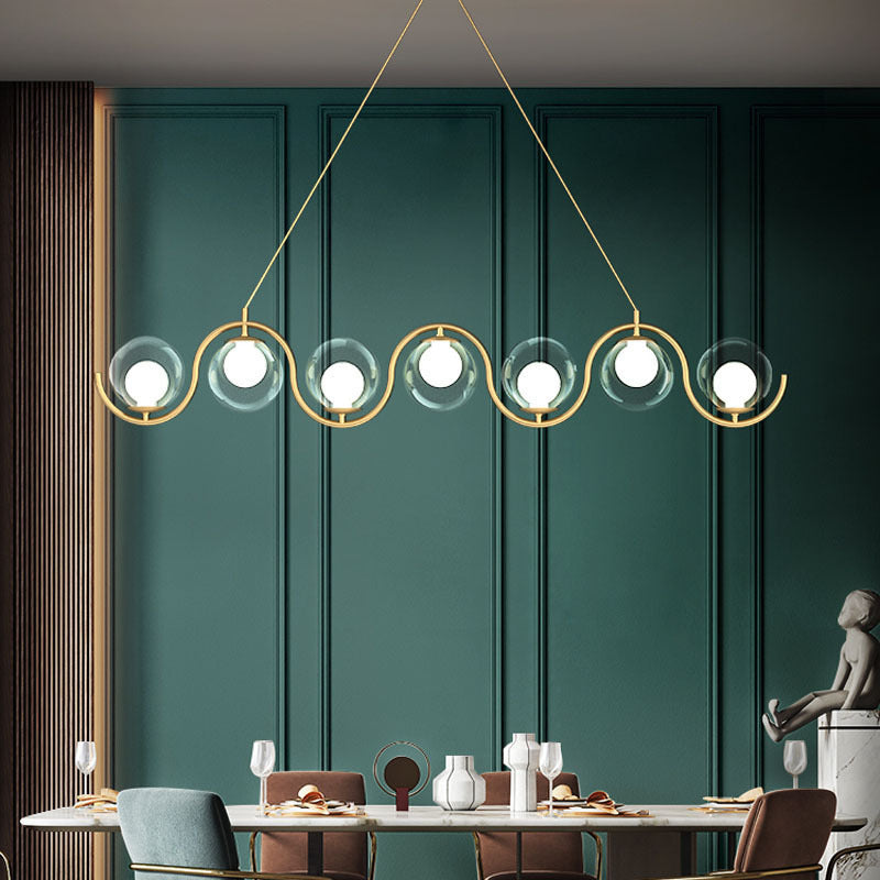 Modern Minimalist Round Ball Wave Chandelier - 3/7 Light Iron & Glass Island Light for Dining Room