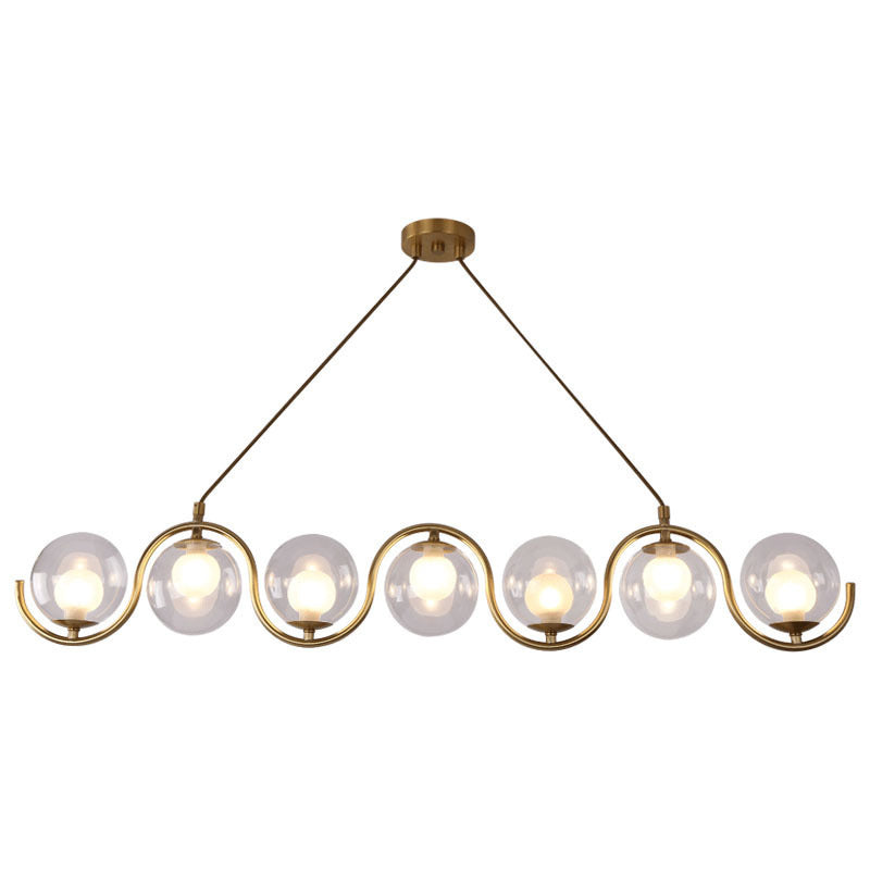 Modern Minimalist Round Ball Wave Chandelier - 3/7 Light Iron & Glass Island Light for Dining Room