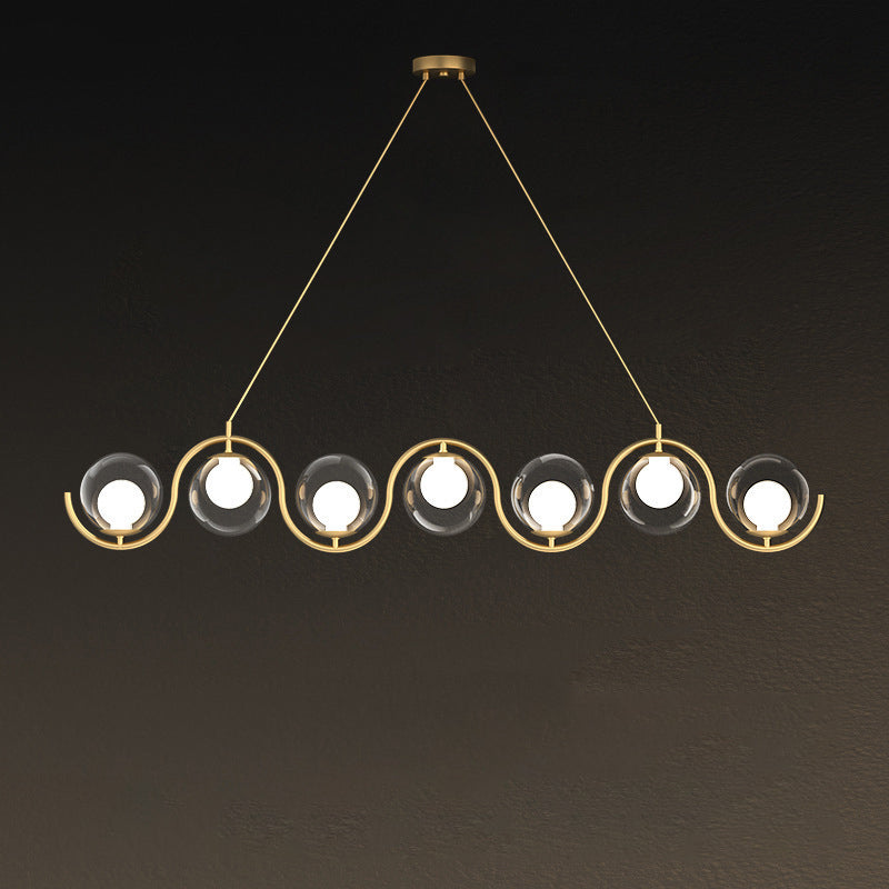 Modern Minimalist Round Ball Wave Chandelier - 3/7 Light Iron & Glass Island Light for Dining Room