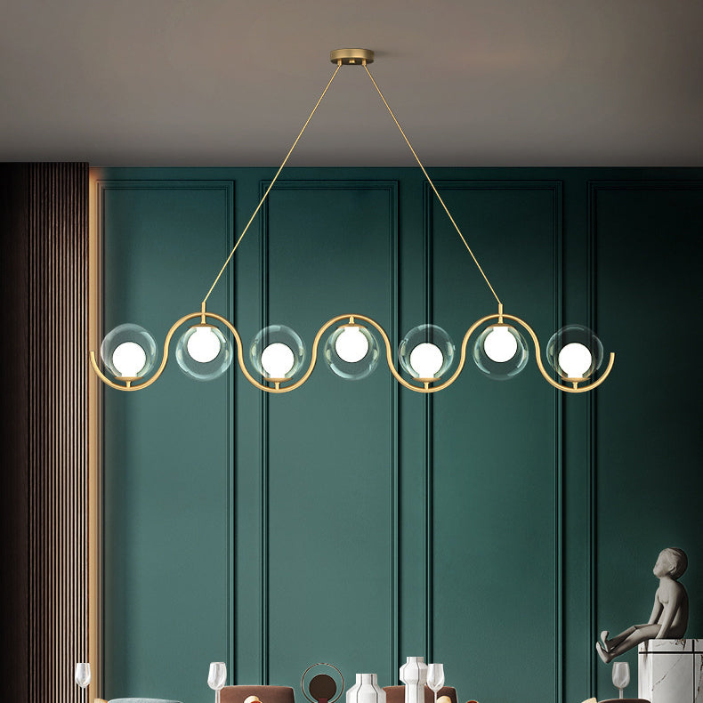 Modern Minimalist Round Ball Wave Chandelier - 3/7 Light Iron & Glass Island Light for Dining Room