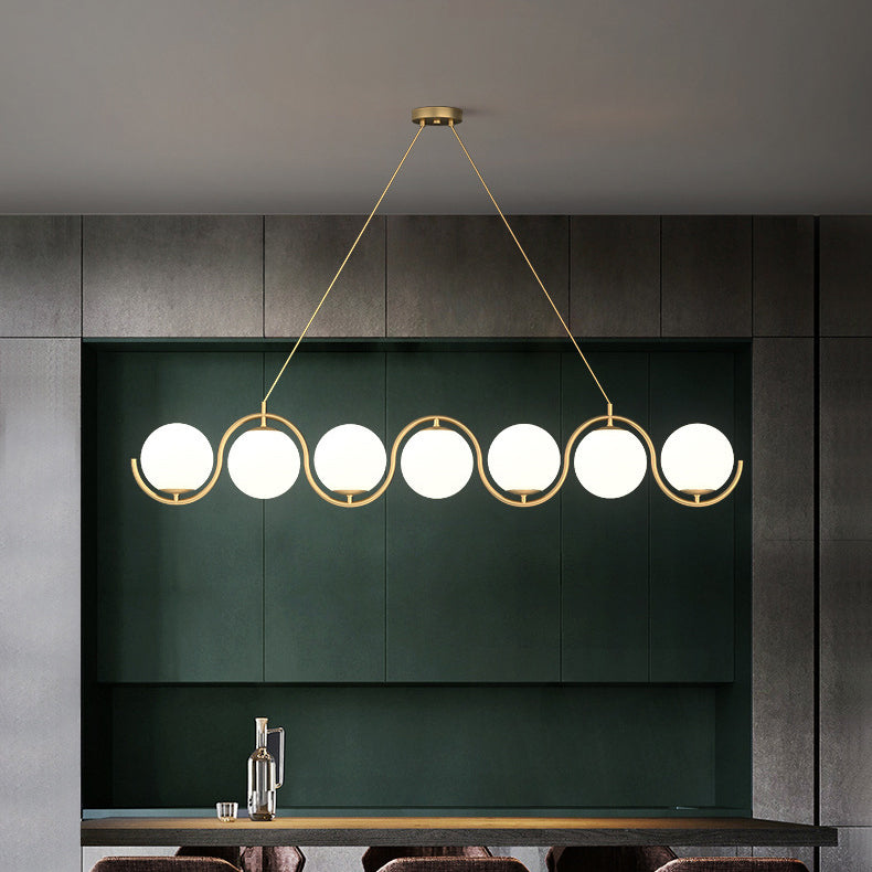 Modern Minimalist Round Ball Wave Chandelier - 3/7 Light Iron & Glass Island Light for Dining Room