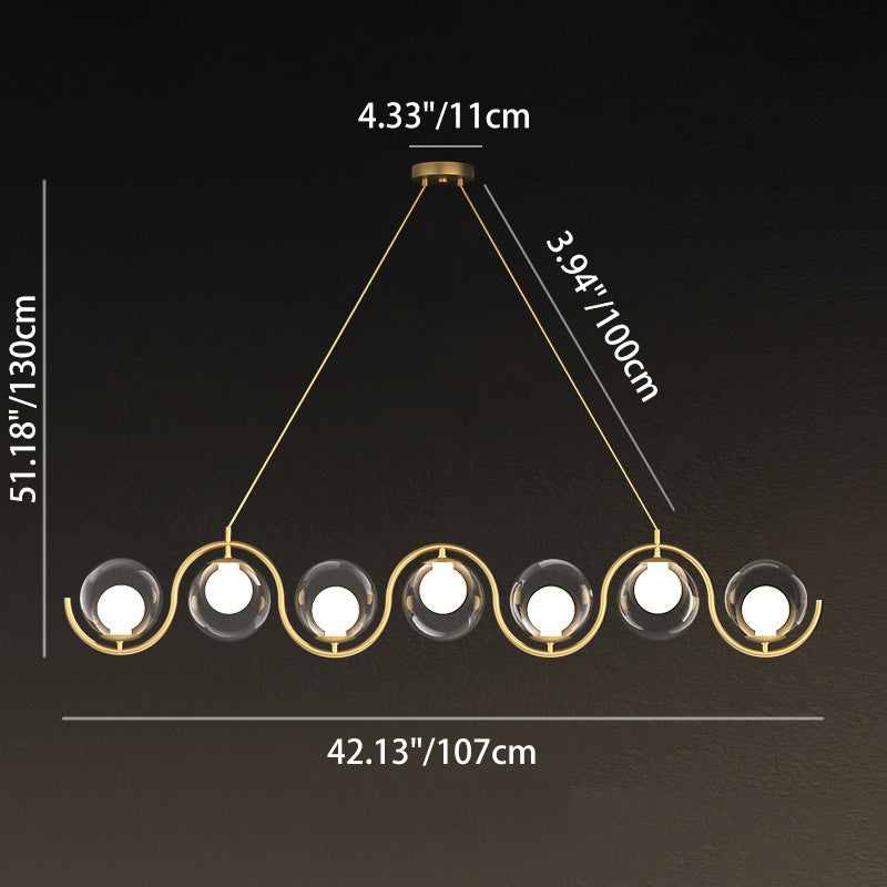 Modern Minimalist Round Ball Wave Chandelier - 3/7 Light Iron & Glass Island Light for Dining Room