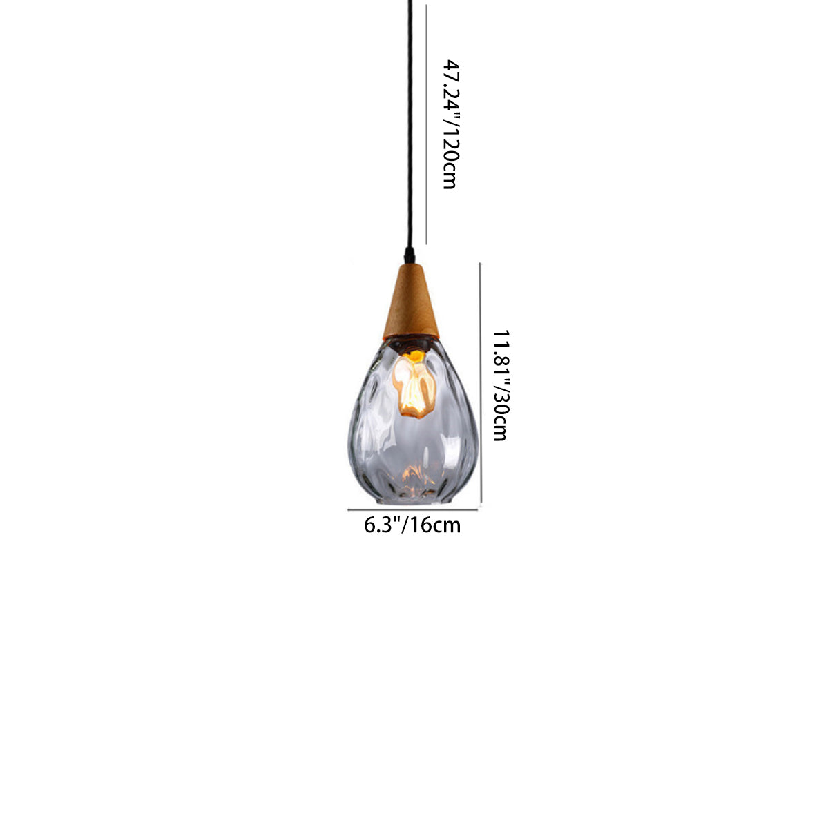 Modern Minimalist Water Drop Pendant Light - Glass & Wood 1-Light for Dining Room