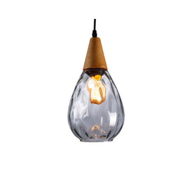 Modern Minimalist Water Drop Pendant Light - Glass & Wood 1-Light for Dining Room