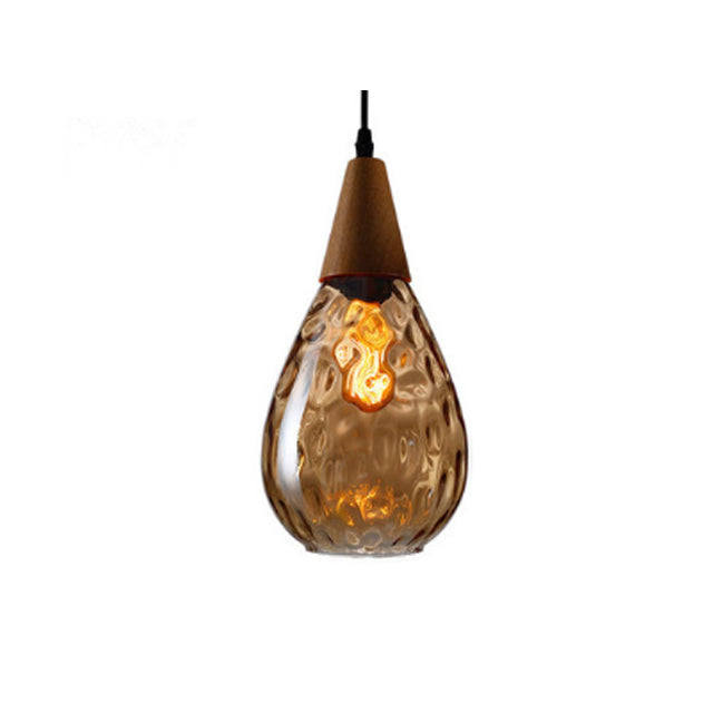 Modern Minimalist Water Drop Pendant Light - Glass & Wood 1-Light for Dining Room
