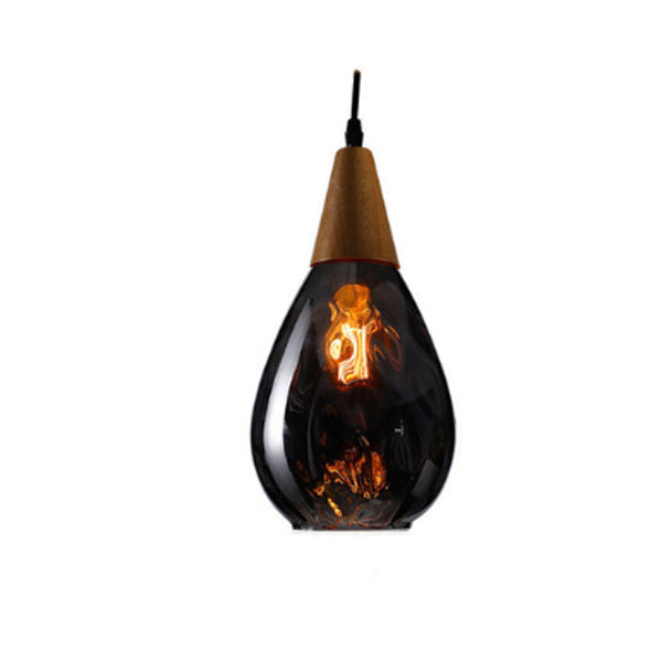 Modern Minimalist Water Drop Pendant Light - Glass & Wood 1-Light for Dining Room