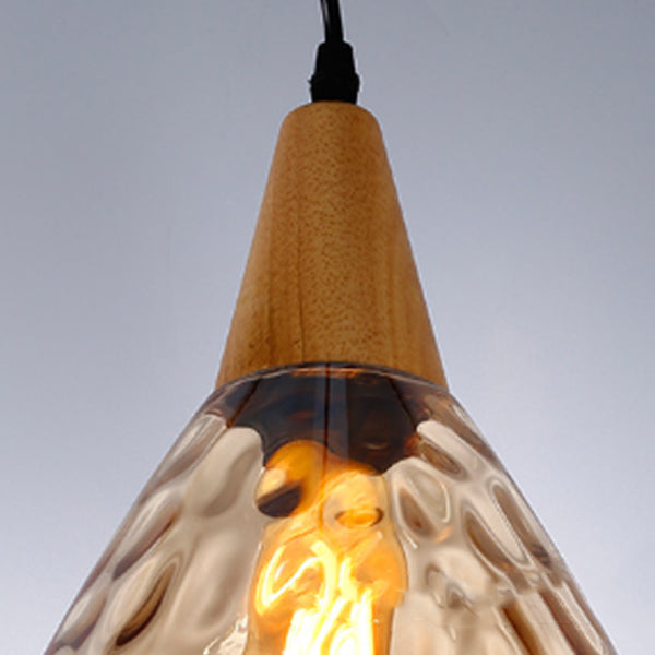 Modern Minimalist Water Drop Pendant Light - Glass & Wood 1-Light for Dining Room