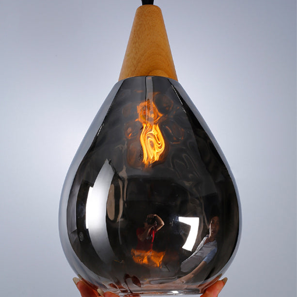 Modern Minimalist Water Drop Pendant Light - Glass & Wood 1-Light for Dining Room