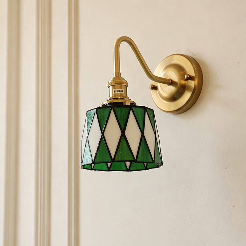 Traditional Tiffany Round Copper Glass Wall Sconce Lamp for Living Room