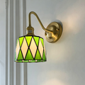 Traditional Tiffany Round Copper Glass Wall Sconce Lamp for Living Room