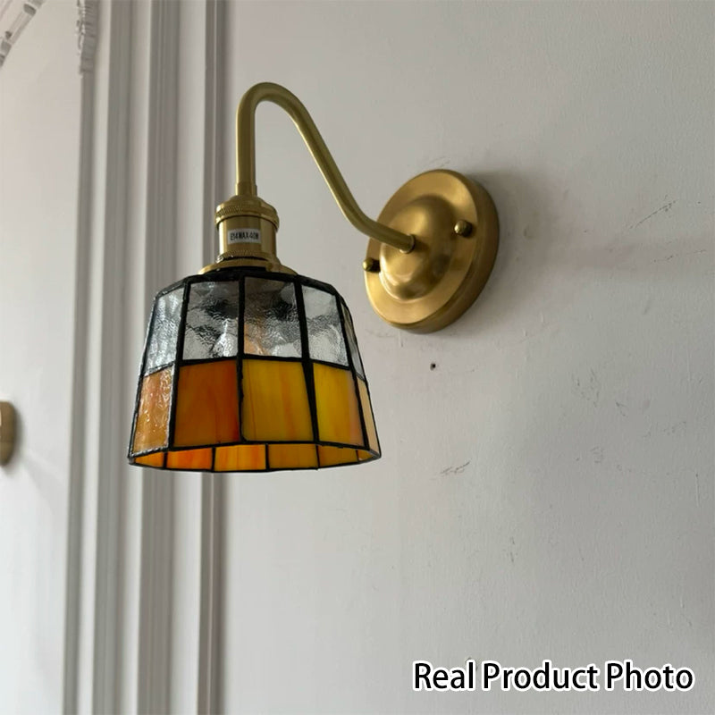 Traditional Tiffany Round Copper Glass Wall Sconce Lamp for Living Room