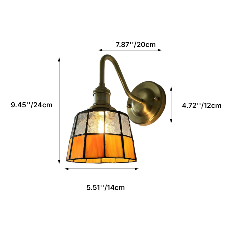 Traditional Tiffany Round Copper Glass Wall Sconce Lamp for Living Room