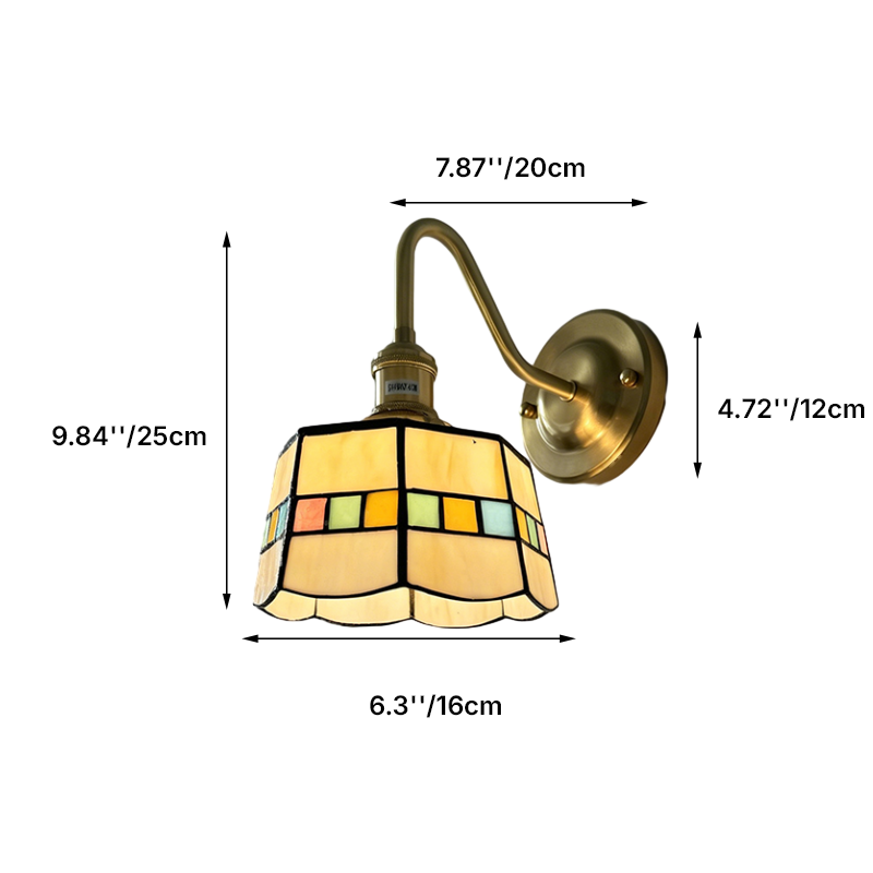Traditional Tiffany Round Copper Glass Wall Sconce Lamp for Living Room