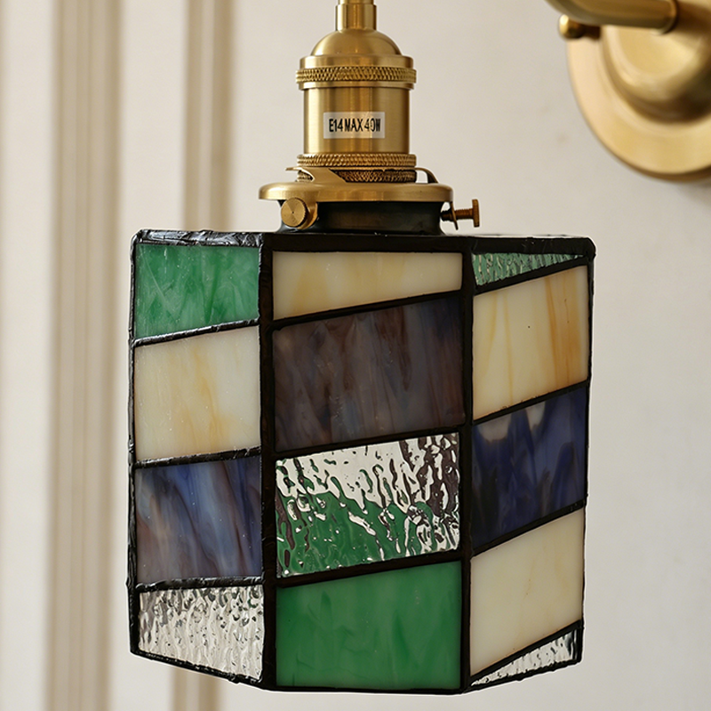 Traditional Tiffany Round Copper Glass Wall Sconce Lamp for Living Room
