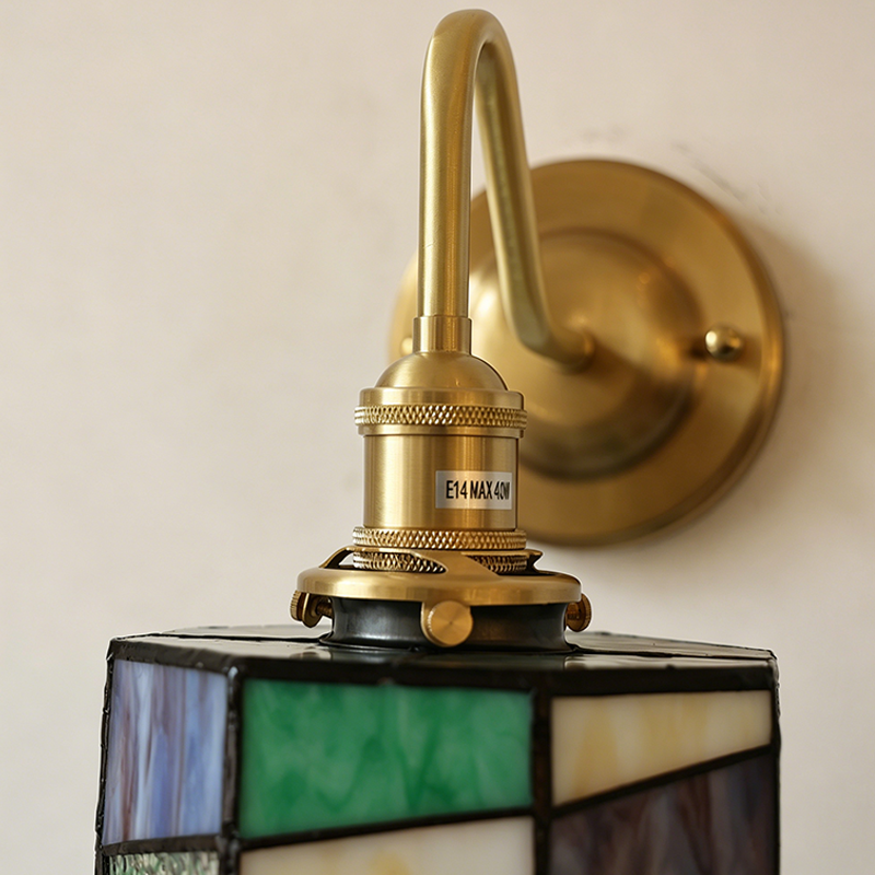 Traditional Tiffany Round Copper Glass Wall Sconce Lamp for Living Room