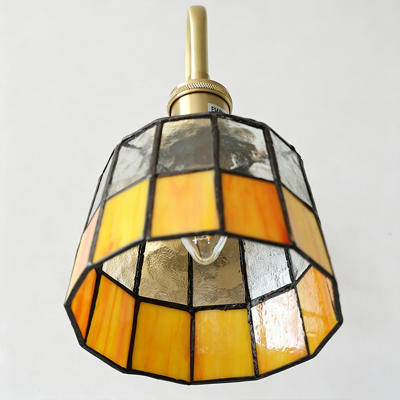 Traditional Tiffany Round Copper Glass Wall Sconce Lamp for Living Room
