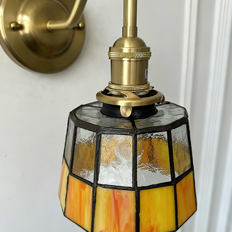 Traditional Tiffany Round Copper Glass Wall Sconce Lamp for Living Room