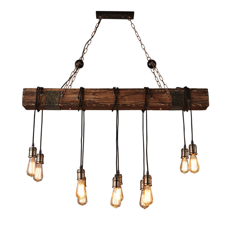 Traditional Vintage 10-Light Wood and Iron Chandelier - Adjustable Chain for Living Room