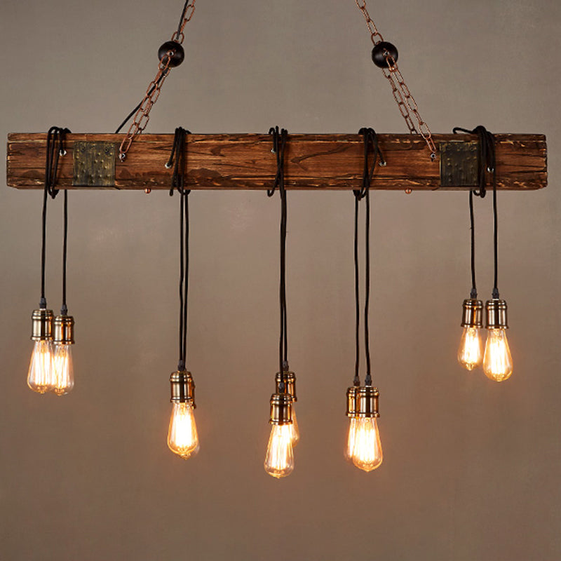 Traditional Vintage 10-Light Wood and Iron Chandelier - Adjustable Chain for Living Room