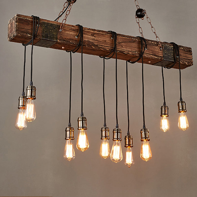 Traditional Vintage 10-Light Wood and Iron Chandelier - Adjustable Chain for Living Room
