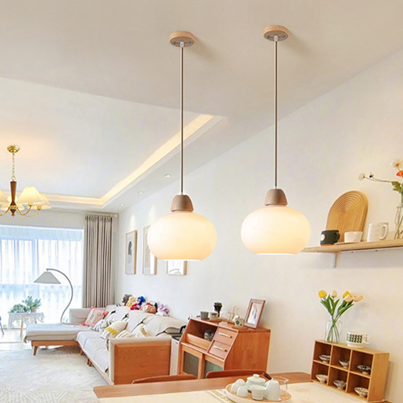 Traditional Japanese Wood & Glass Oval Island Chandelier for Dining Room & Living Room