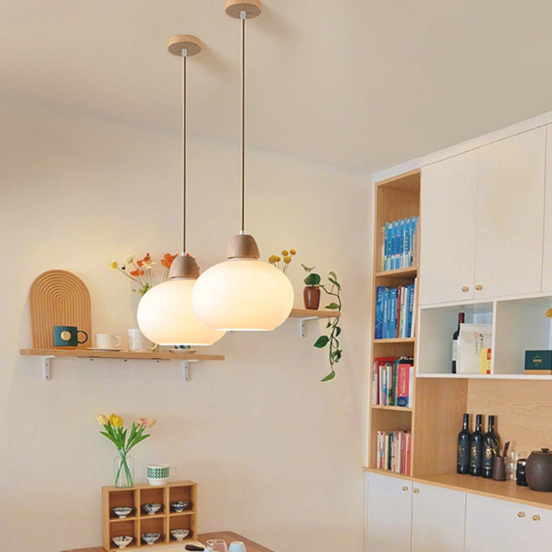 Traditional Japanese Wood & Glass Oval Island Chandelier for Dining Room & Living Room