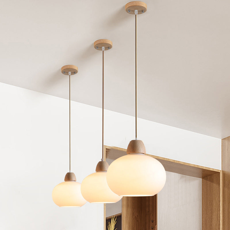 Traditional Japanese Wood & Glass Oval Island Chandelier for Dining Room & Living Room