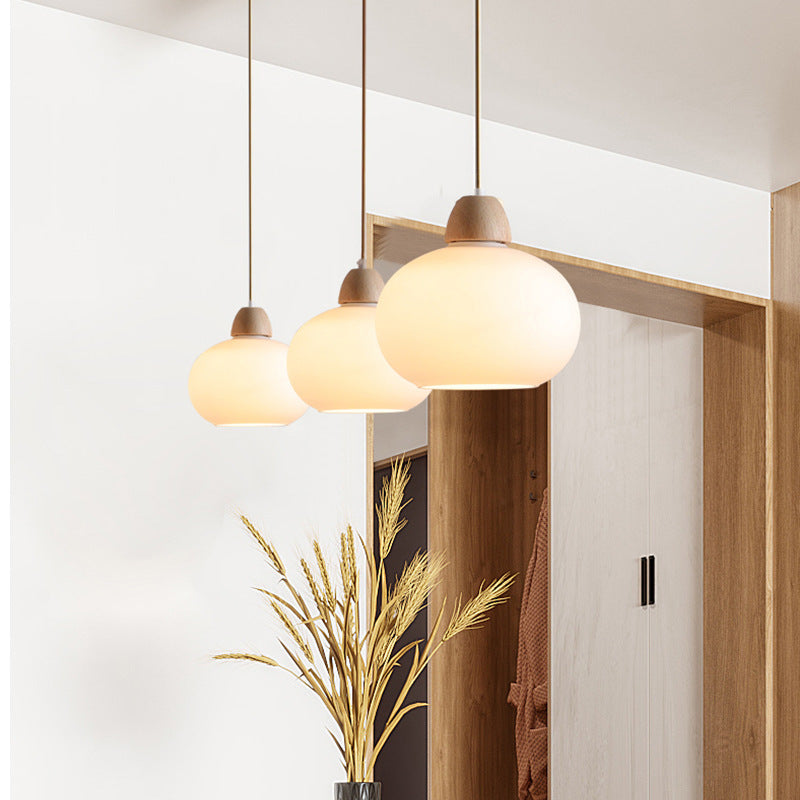 Traditional Japanese Wood & Glass Oval Island Chandelier for Dining Room & Living Room