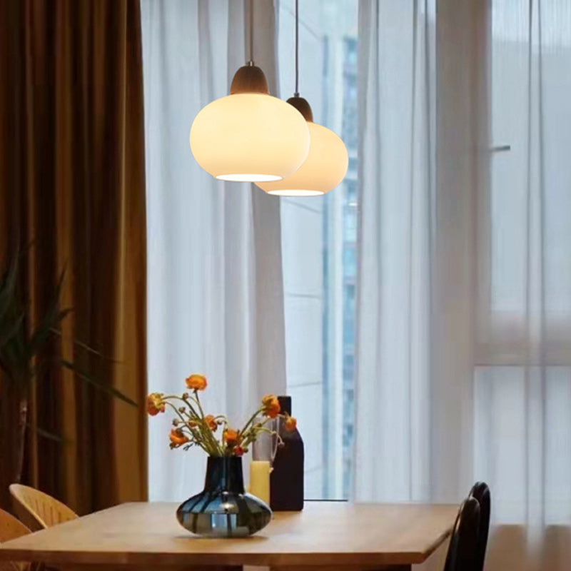 Traditional Japanese Wood & Glass Oval Island Chandelier for Dining Room & Living Room